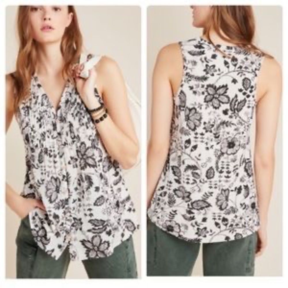 Anthropologie Maeve Bailee Floral Print‎ Pleated Top Sz S